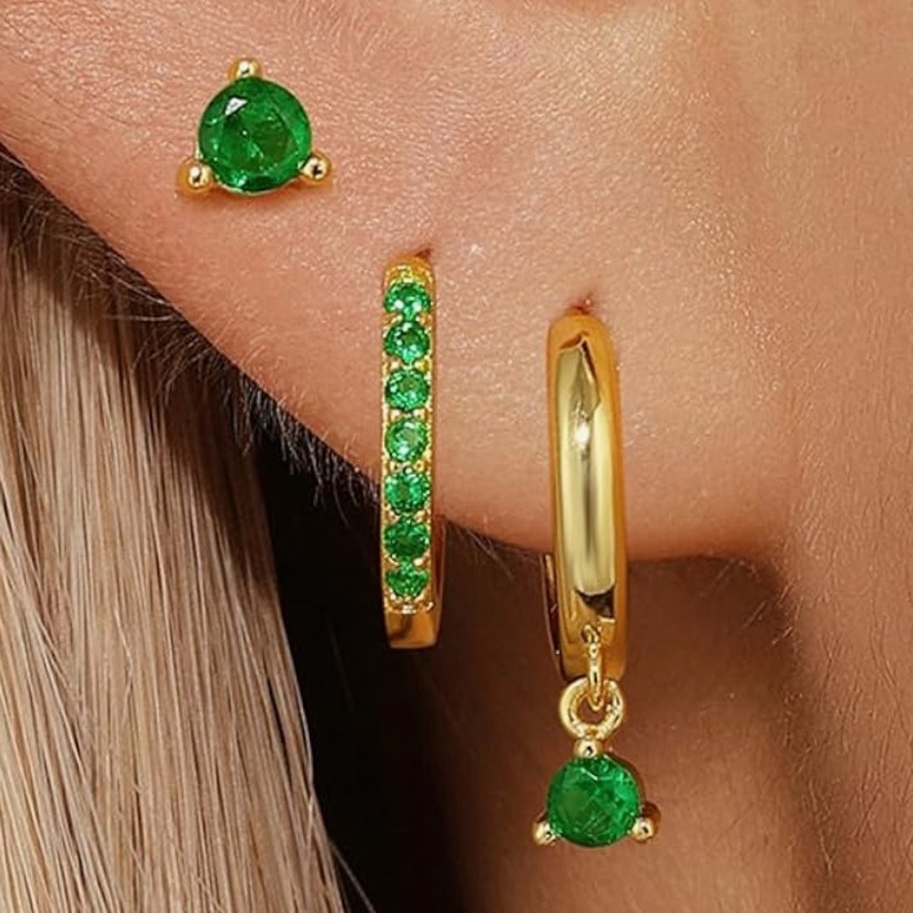 14k Gold Plated Emerald Green Crystal Earrings (3 different sets)